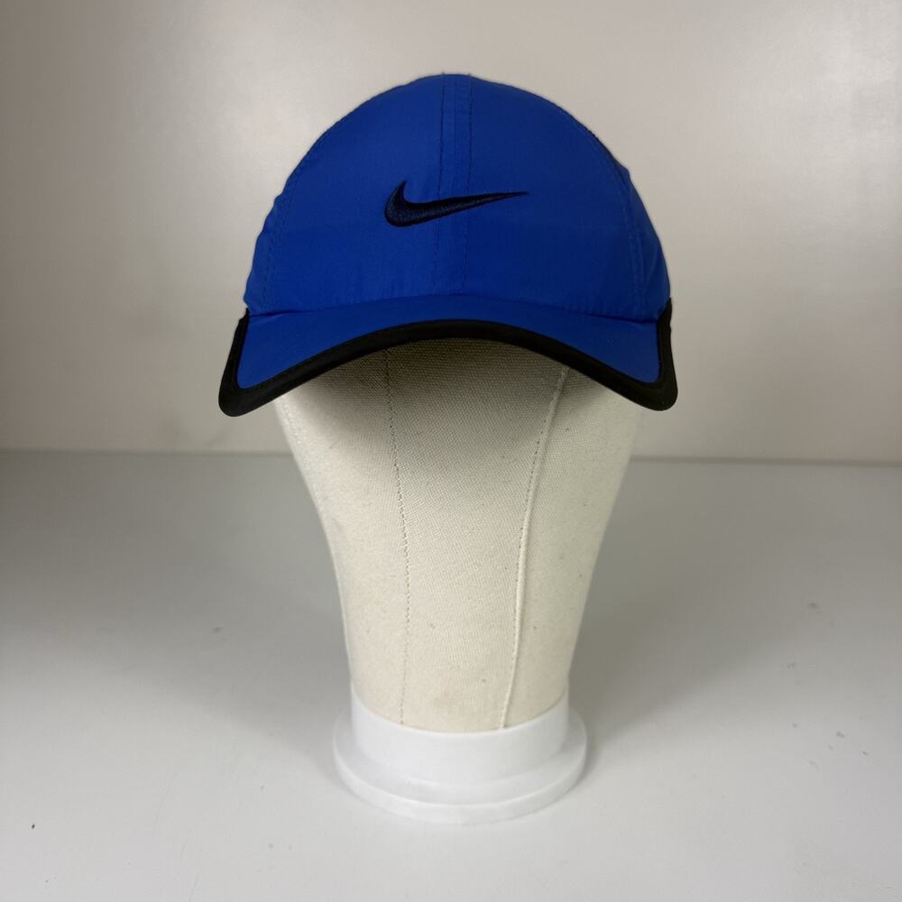 Nike Hat Size 4/7 Featherlight Dri-Fit Blue Black Trim Adjustable Center Swoosh